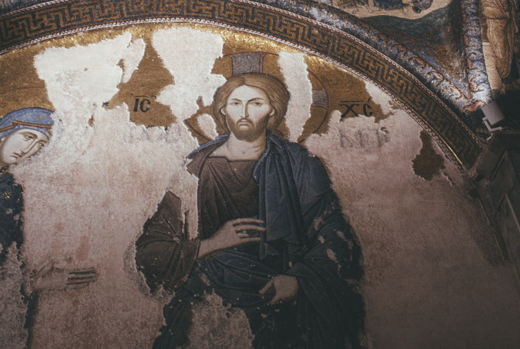 Imagen mural de un maestro ascendido conocido como JEsus el Cristo.