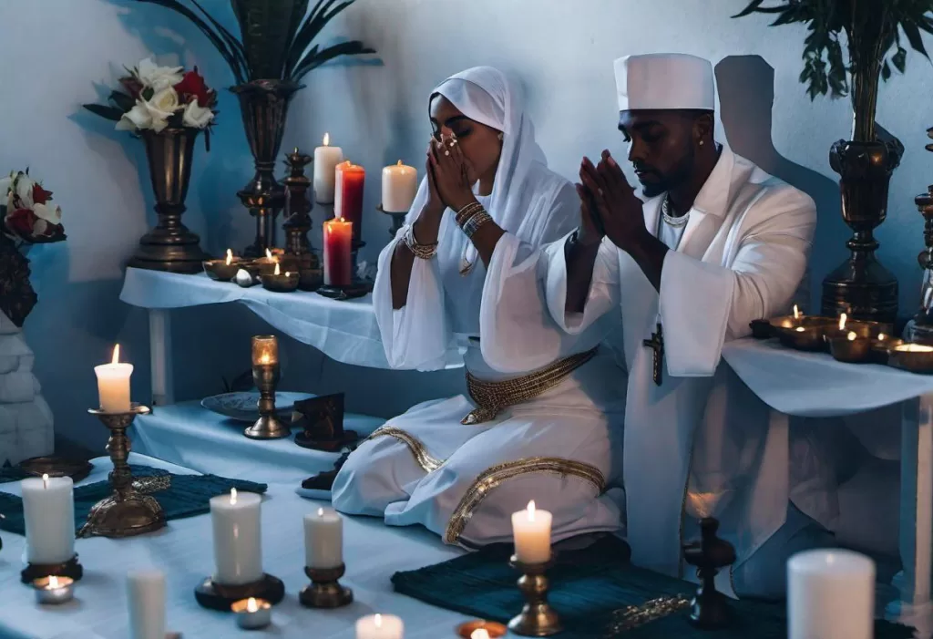 Ceremonia de mesa blanca para pedir por las almas errantes.