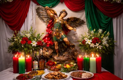 Imagen de altar tradicional dedicado a San Miguel y su Misterio Belie Belcan