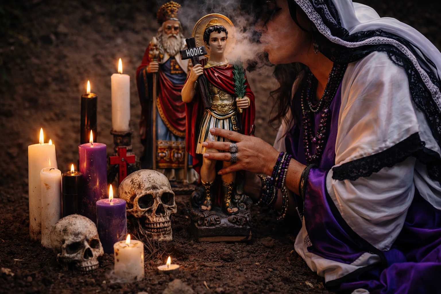 altar dedicated to Papa Ghede with candles and offerings